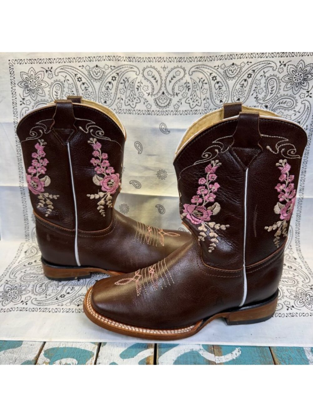 Vaquerita Dark Brown Leather Westarn Cowgirl Boots Size MEX 21/ Youth 1 EUC